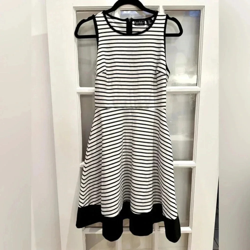 Nicole Miller New York Y2K Knit Retro Chic Stripe Fit & Flare Dress Pinup Size S